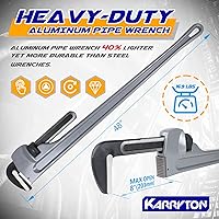 Vista 2 de Llave de tubo de aluminio de 48 pulgadas, capacidad de mordaza ajustable de 8"/200mm, llave de fontanería de mango recto resistente, herramienta