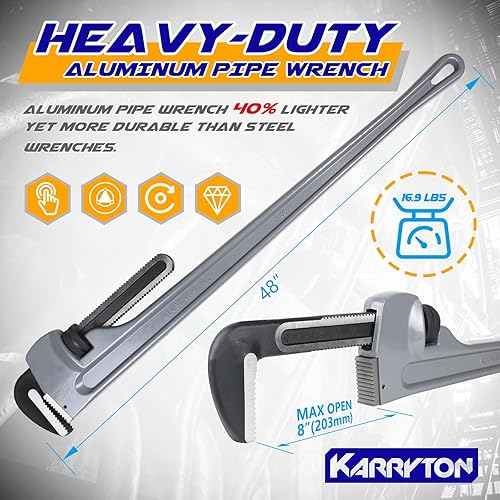 Miniatura 36 de Llave de tubo de aluminio de 10 pulgadas, 1-5/8 pulgadas/1.614 in ajustable Cr-Mo apertura de mandíbula llaves de fontanería de mango recto