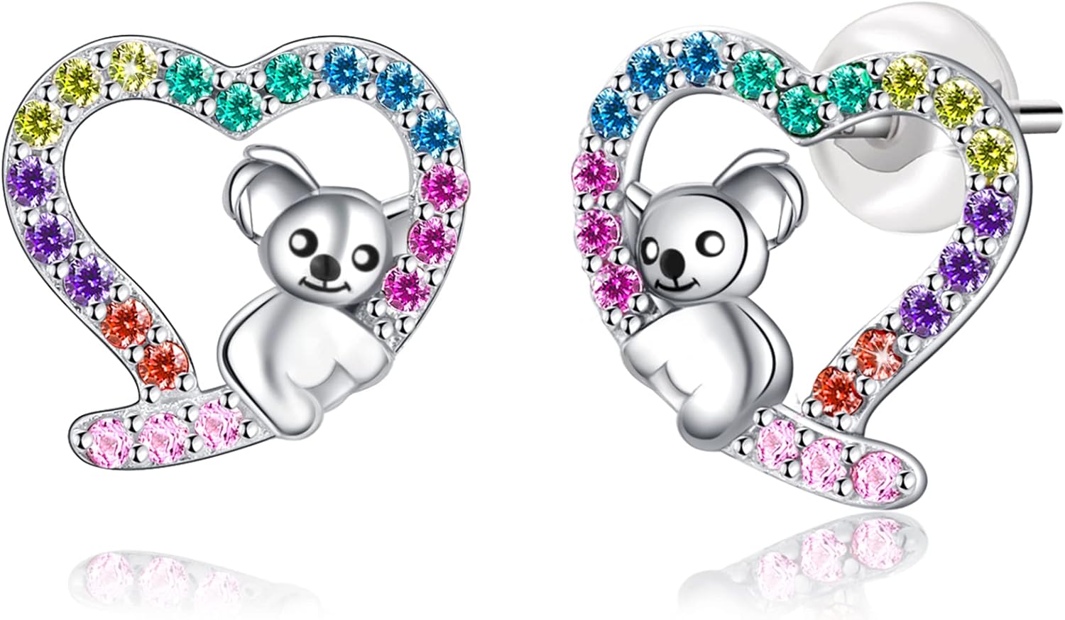 Hypoallergenic Sloth/Panda/Koala/Cat Stud Earrings for Girls Women 925 Sterling Silver Colorful Animal Heart Earring Studs for Sensitive Ears Sloth Jewelry Gifts.