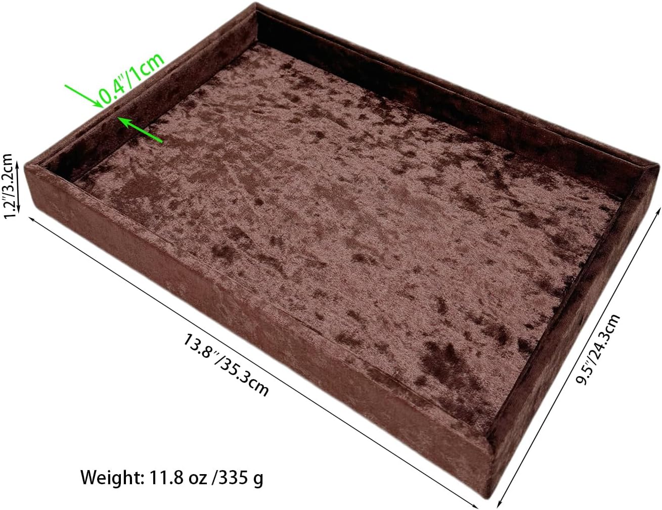 2 Pieces Set Luxury Decorative Jewelry Display Tray,Bedside Makeup Removed Tray.Desk Storage Tray for Eyeglasses iPhone Watch Bracelet.Velour Fully Wrapped. (Tabby Dark Coffee)