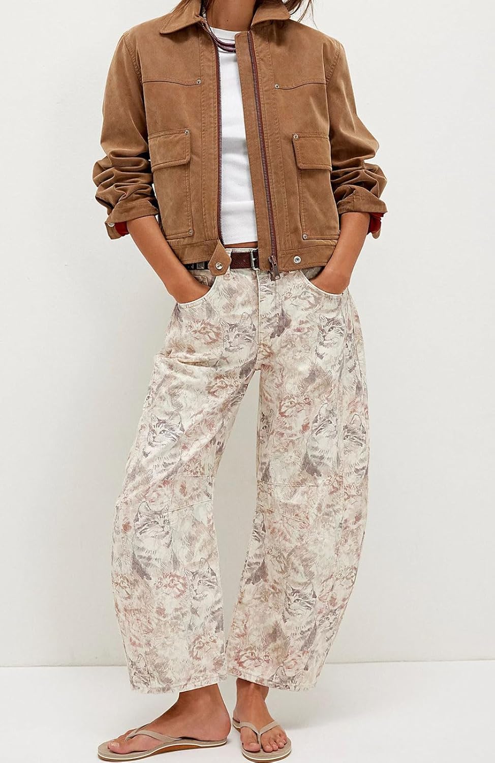 loveimgs Women Baggy Barrel Jeans Mid Rise Printed Denim Pants Wide Leg Jeans Boyfriend Y2k Patchwork Cartoon 2025 Hippie - Image 2