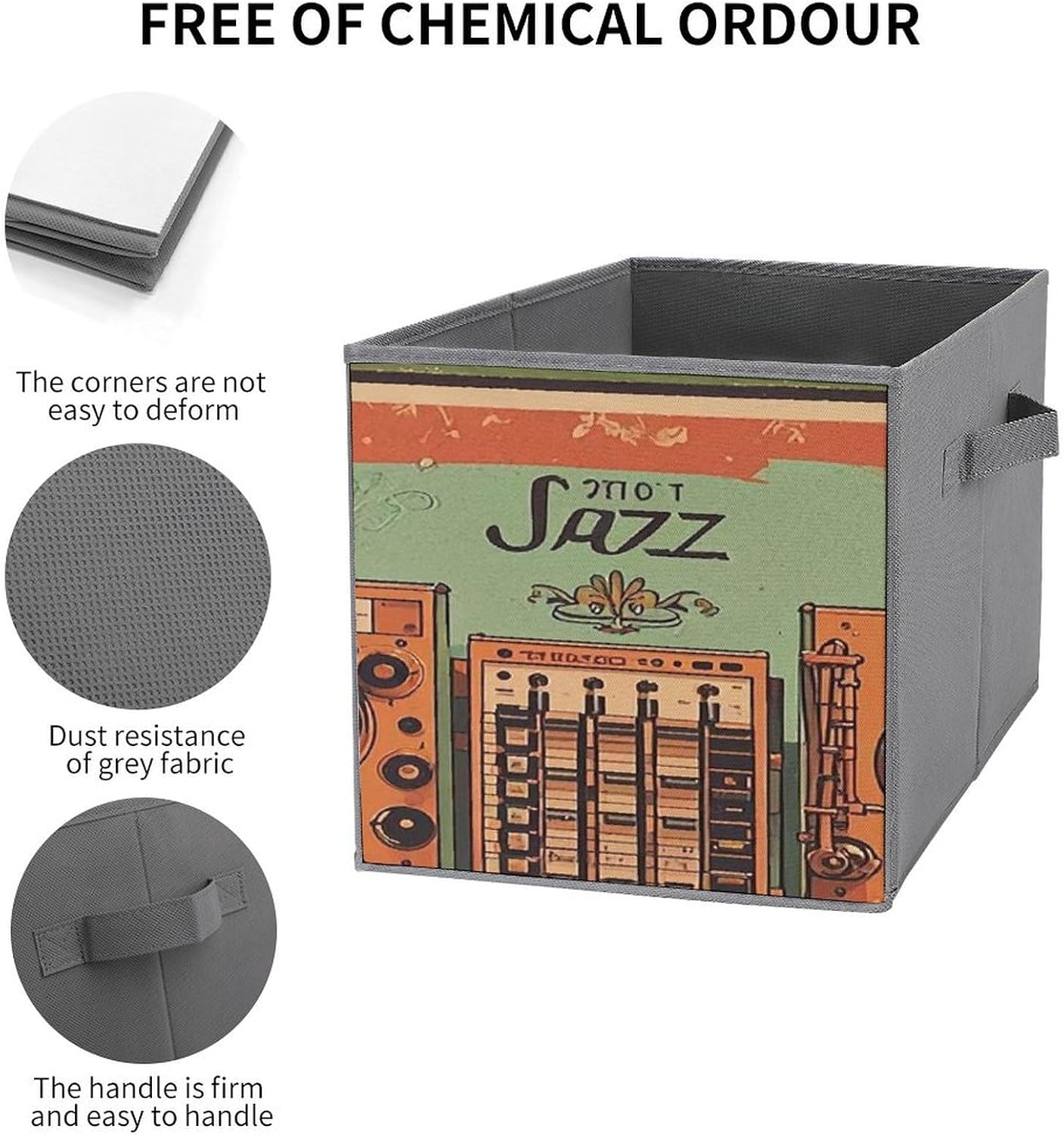 Multi Use Organizer Bins, Jazz Music Equipment with Vintage Background Printed Storage Bins, Foldable Storage Baskets Are Suitable For Bedrooms, Offices, And Cars