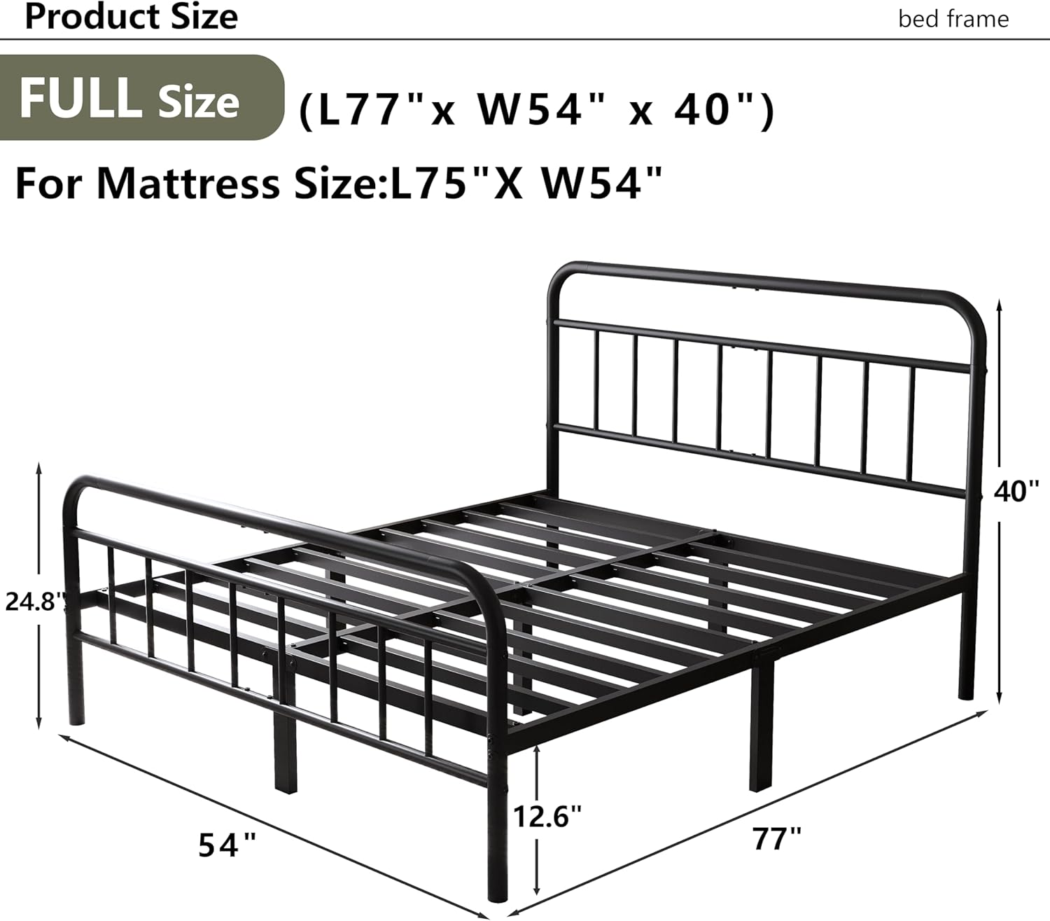 14Inch Metal Bed Frame,Full Size Bed Frame with Storage Space,Heavy Duty Sturdy Mattress Foundation,Easy Assembly,No Box Spring Needed,Full