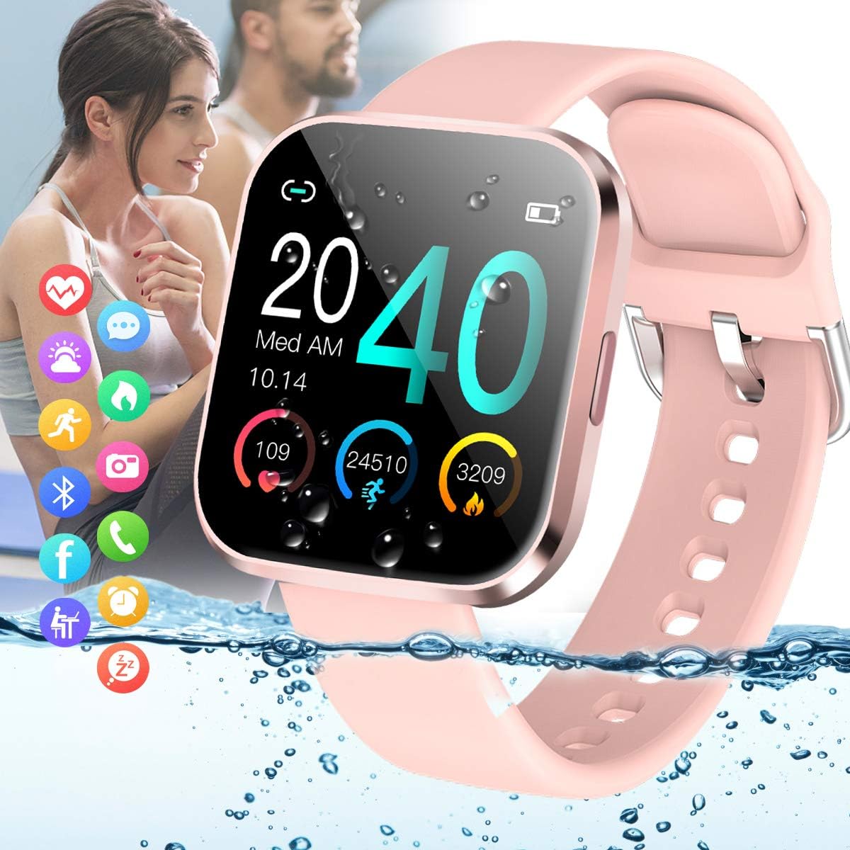 Amokeoo Smart Watch,Fitness Watch Activity Tracker with Heart Rate Blood Pressure Monitor IP67 Waterproof Bluetooth Smartwatch Touch Screen Sports Tracker Watch for Android iOS Phones Men Women Kids