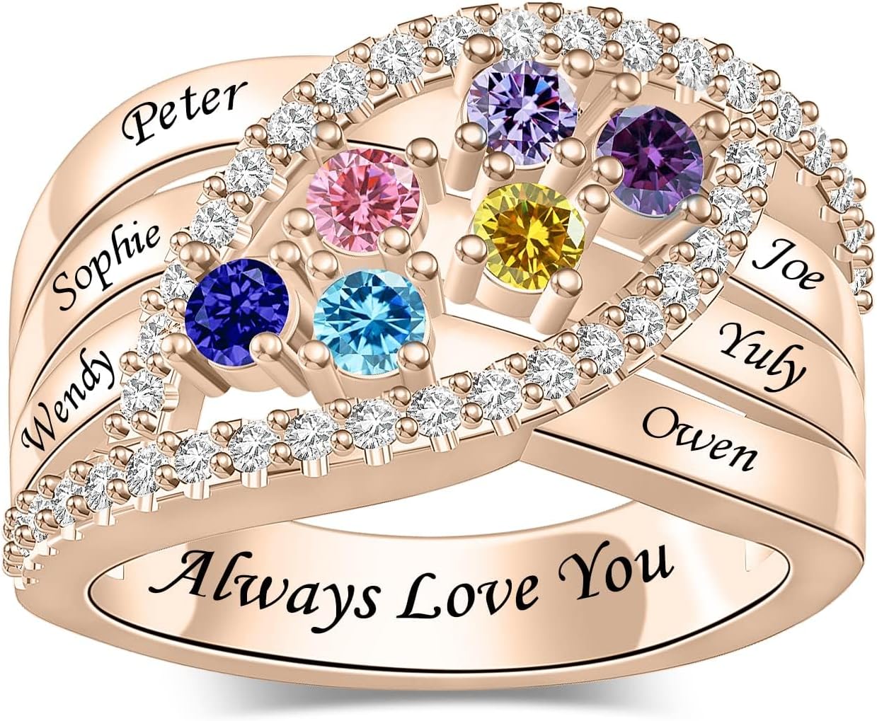 Personalized Name Family Rings Custom 1-6 Birthstones Mother's Rings Sterling Silver Promise Ring for Mother's Day Daughter Grandma Women