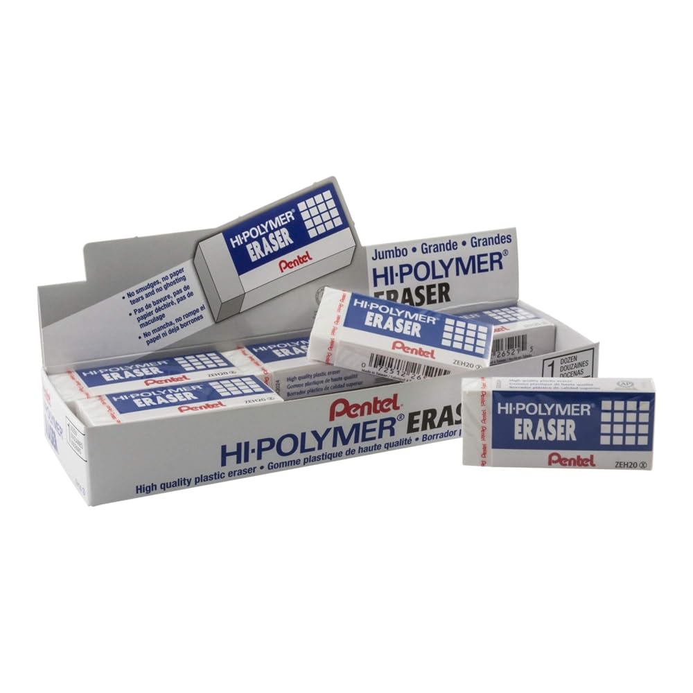Pentel Hi-Polymer Eraser, Jumbo Size 12 pack(ZEH-20)