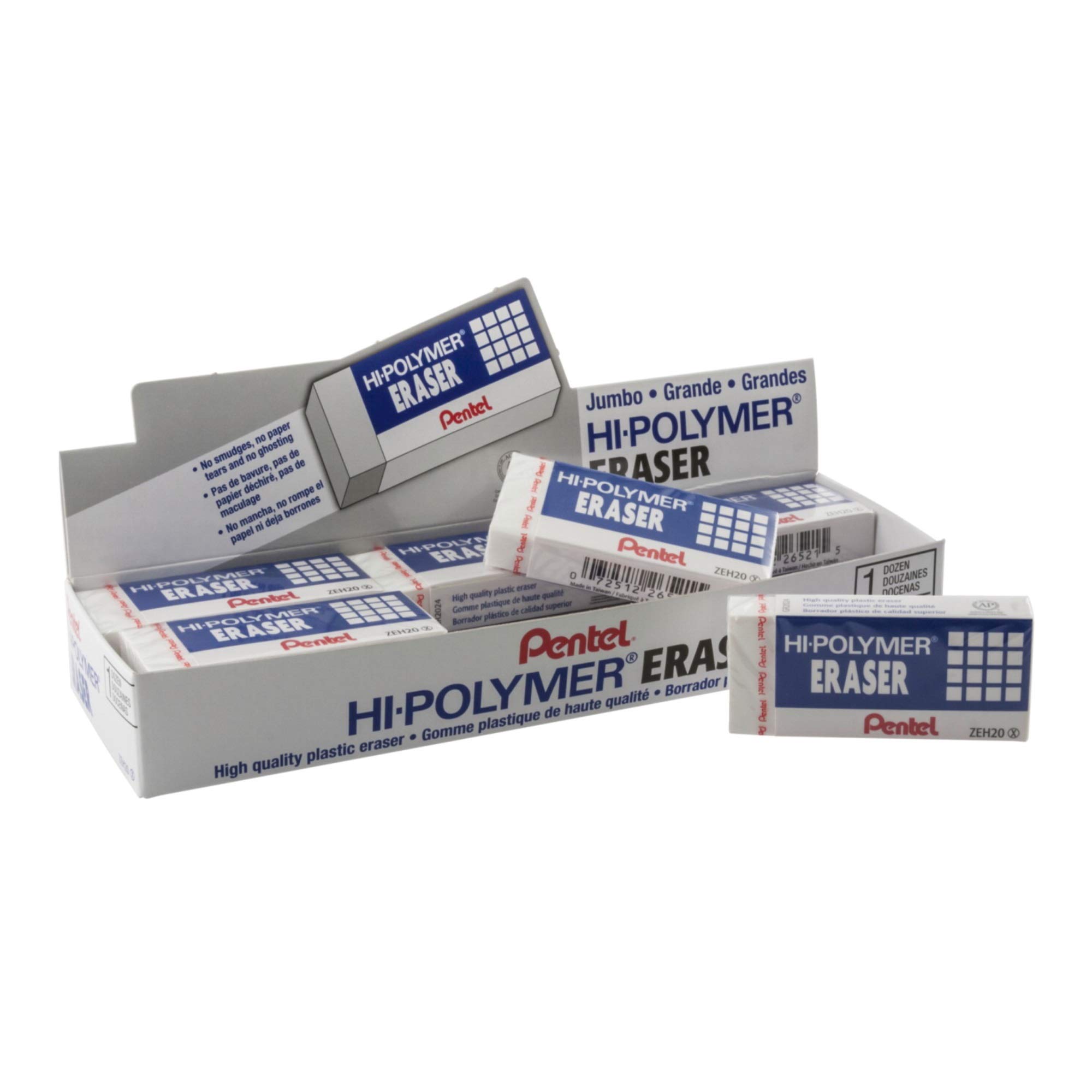 Pentel Hi-Polymer Eraser, Jumbo Size 12 pack(ZEH-20)