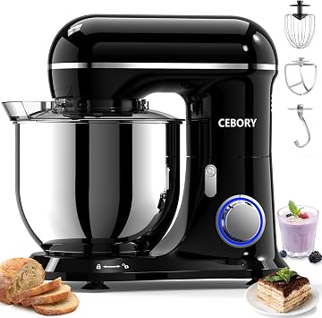 CEBORY 3-IN-1 Stand Mixer, 6.5 QT Tilt-Head 10-Speed Food Mixer, Kitchen Electric Mixer with Dough Hook, Beater, Whisk, Bowl for Most Home Cooks, Black