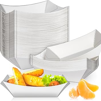 80 Pack 1/2Lb Paper Food Boat Trays Disposable Small Paper Boats Plates Containers, 0.5Lb Mini Kraft Food Serving Tray Boat Basket Bowl for Snack Fries Dessert Popcorn Sauce BBQ Tacos Nacho