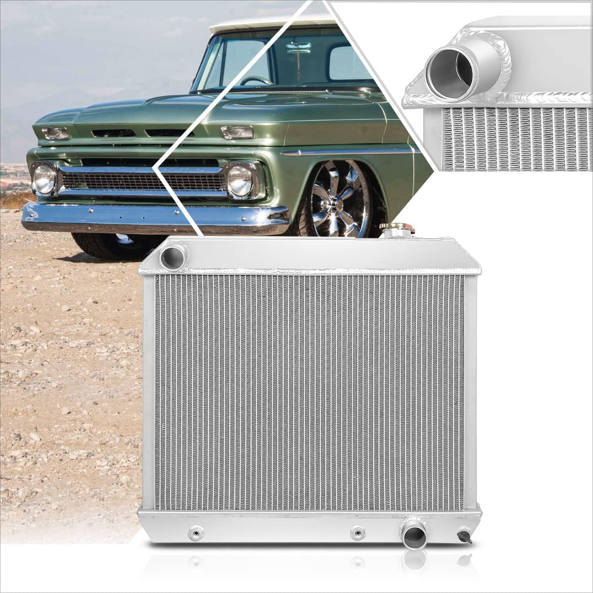 3-Row Aluminum Racing Radiator Compatible with 61-66 Chevy C/K Truck/Pontiac Grand Prix MT