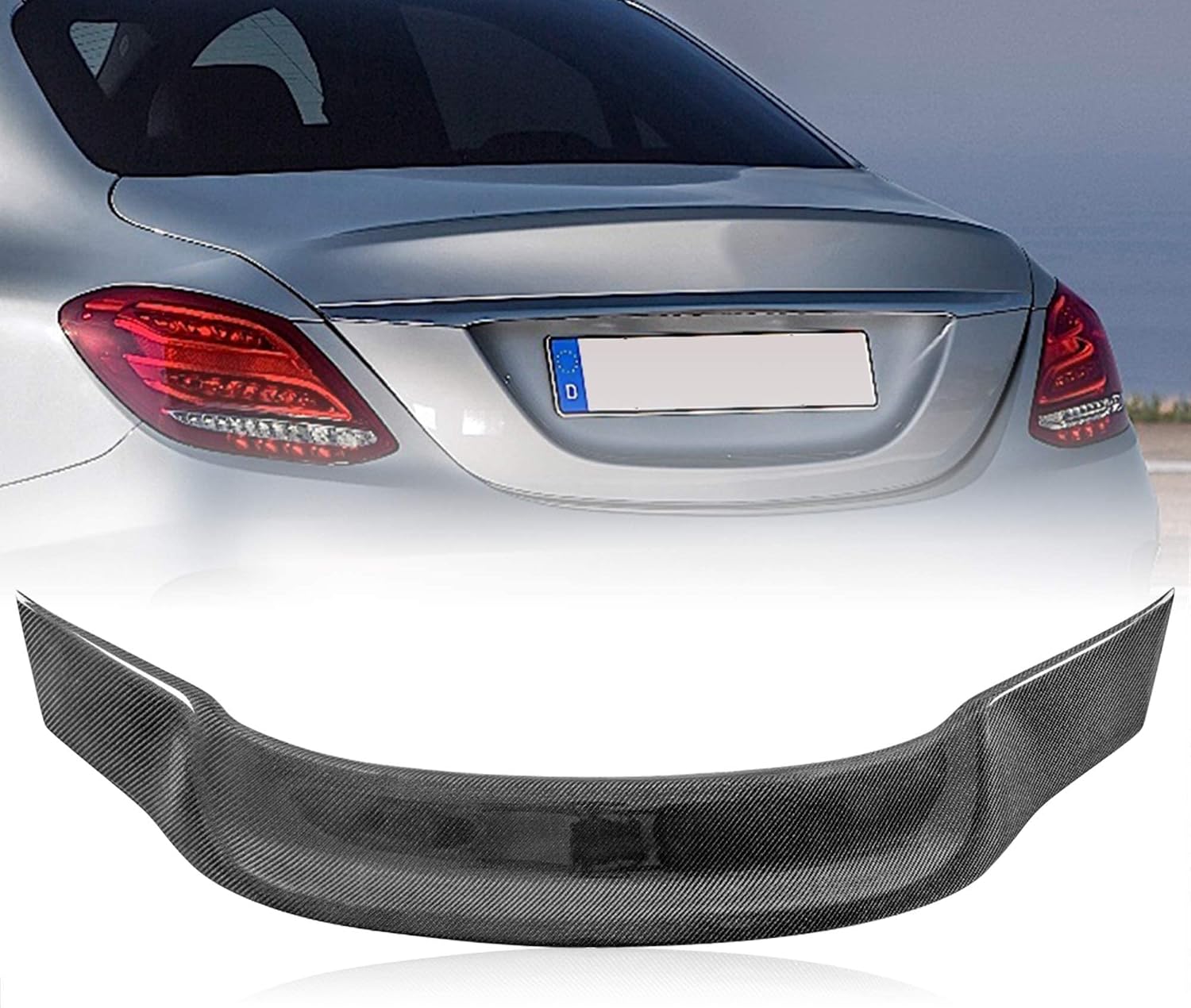 W205 Real Carbon Fiber Trunk Spoiler Wing Compatible with 2015-21 Mercedes C-Class W205 Sedan Spoiler (RC-Type)
