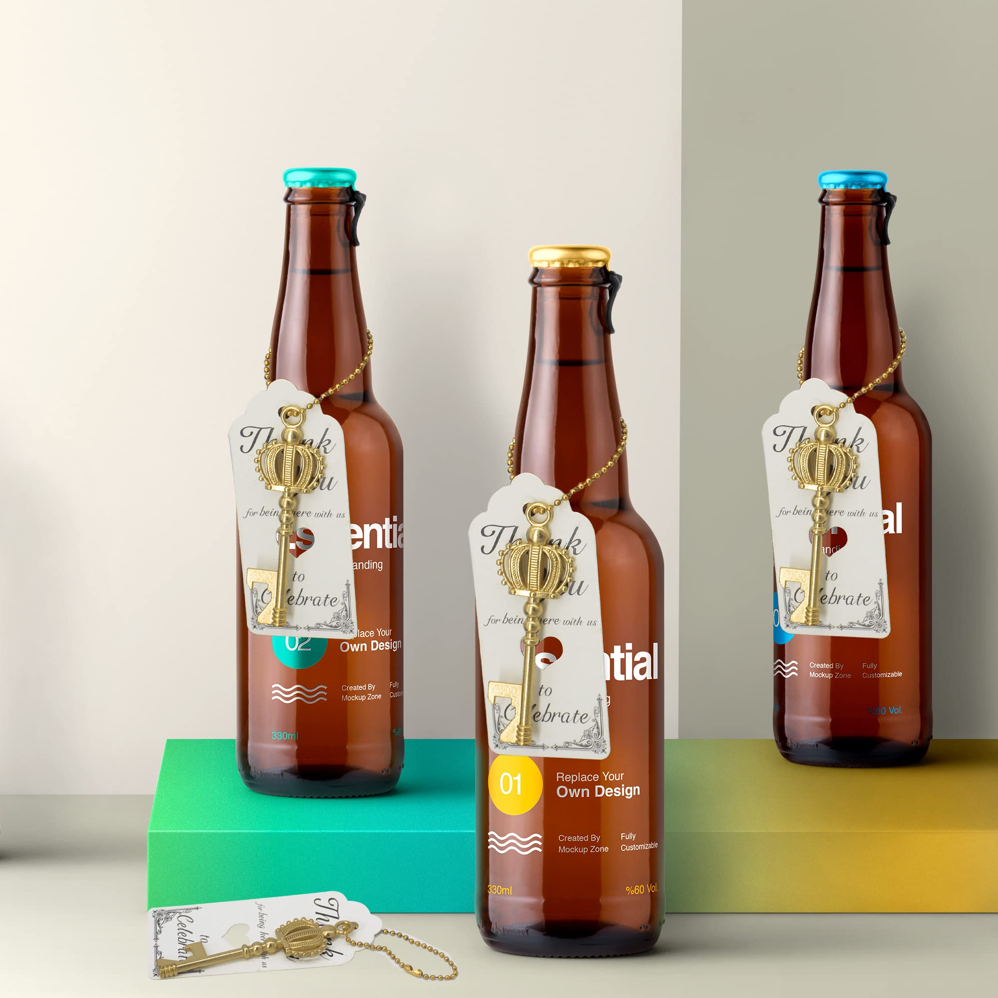 AebDerp 100 Pcs Key Bottle Opener Wedding Party Favors, Crown Skeleton Keys for Birthday Anniversary Party Souvenir Gifts for Guests with Keychain and Thank You Cards (Gold)