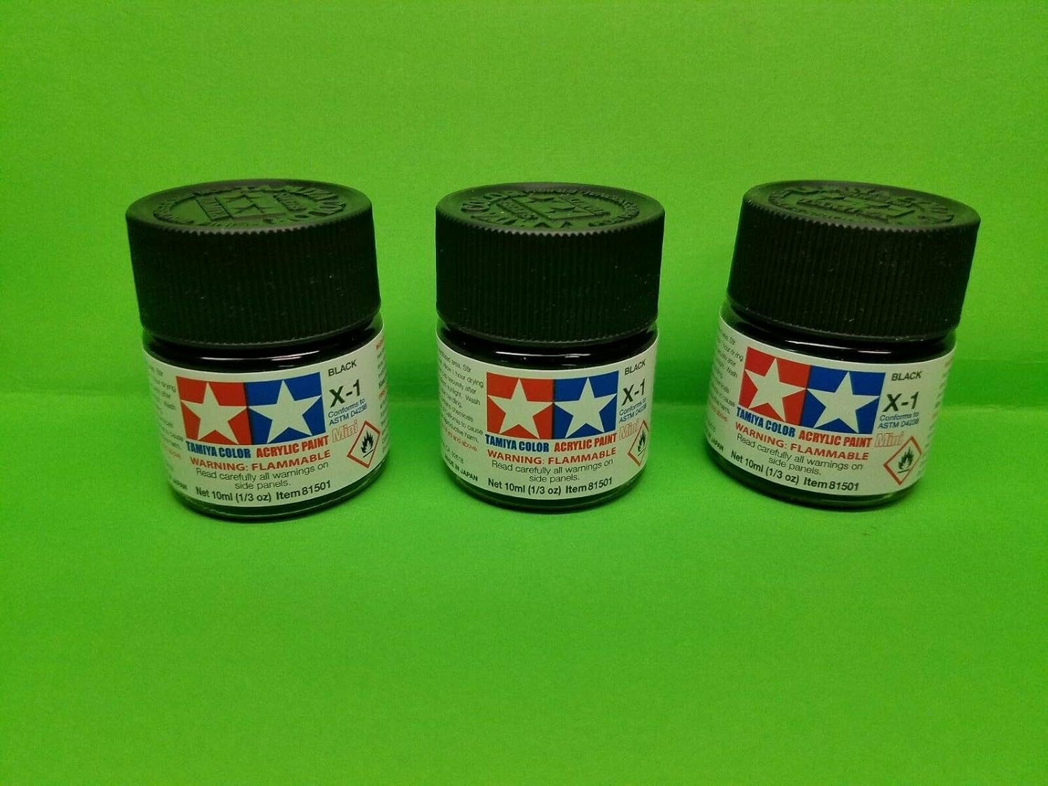 3 Pack Tamiya X1 Gloss Black Acrylic Paint Jar 81501 TAM81501 TESTORS REVELL