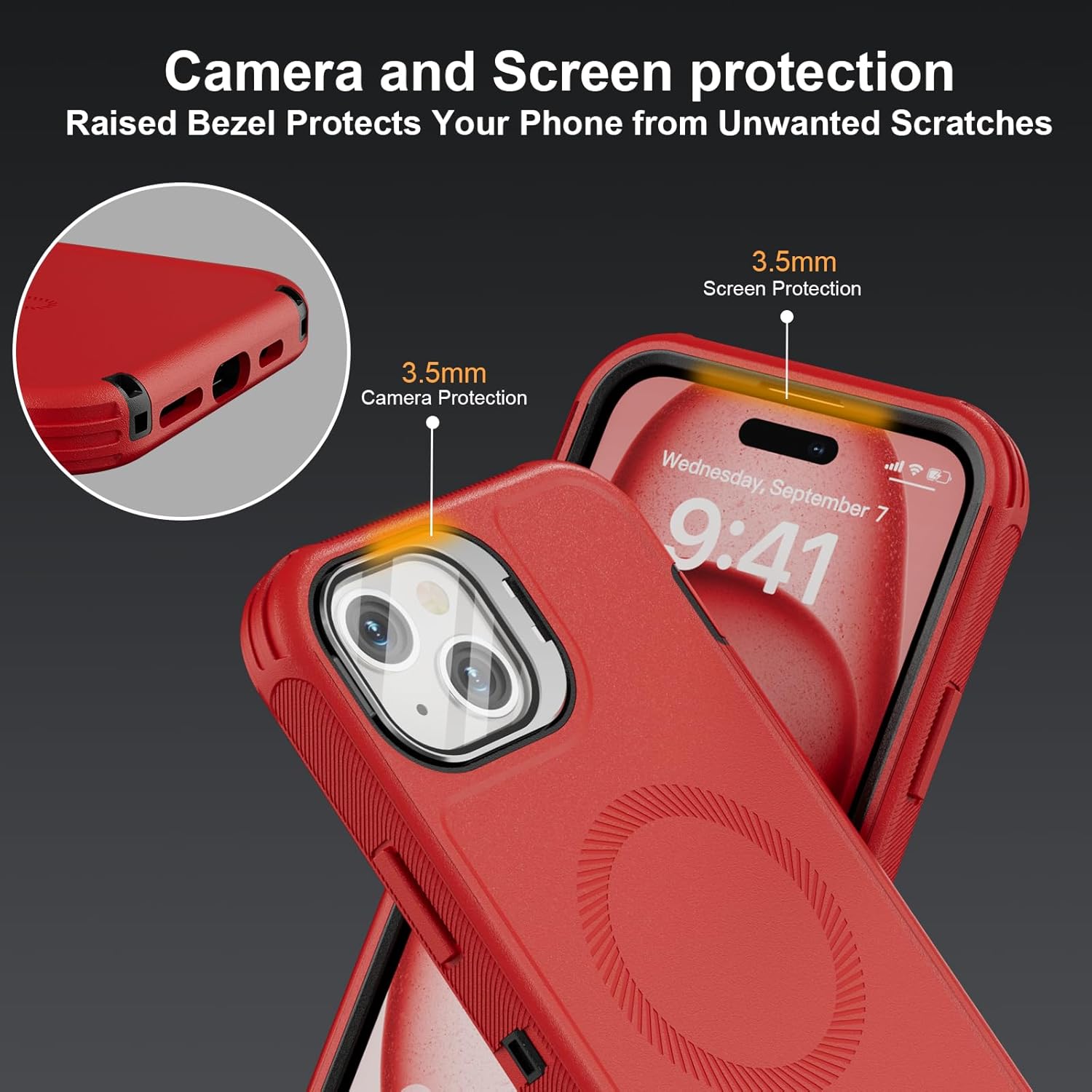 Follaroma for iPhone 15 Plus Case with Stand & Built-in Camera Cover, MagSafe Compatible, Heavy-Duty Shockproof Protection, Magnetic & Rugged Phone Cover for iPhone 15 Plus 6.7'', Red