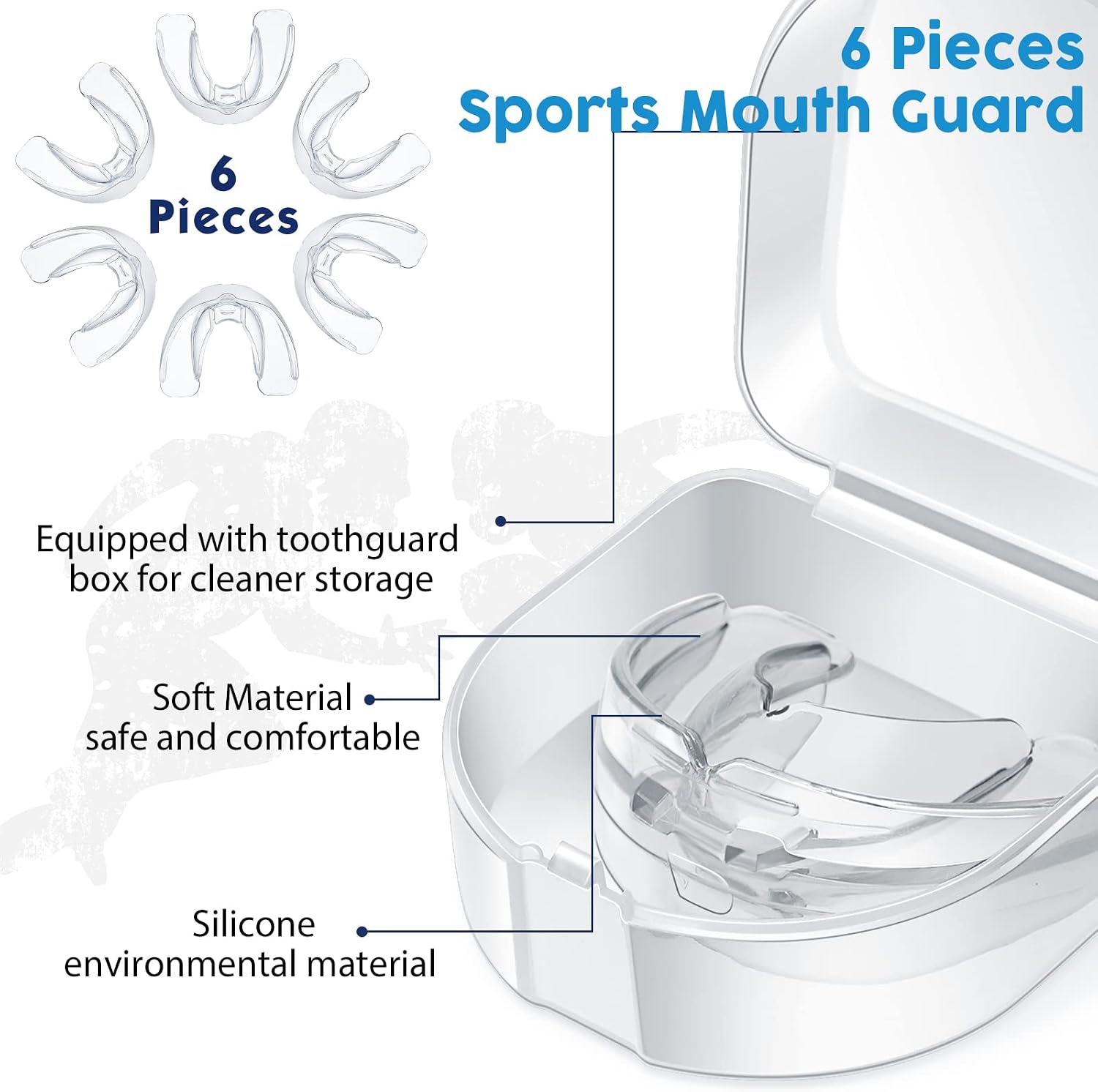 TOODOO 6 Pieces Braces Mouth Guard Kids Sports Mouth Guard for Kids Double Football Youth Mouthguards for Boxing Football Hockey Karate Basketball (Transparent)