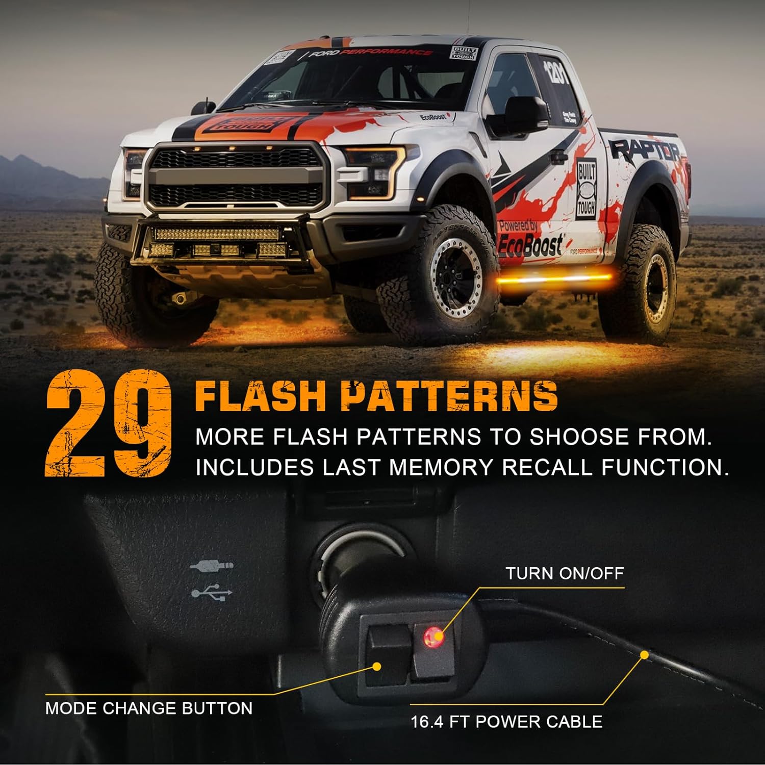 XRIDONSEN 2PCS 60 inch Emergency Truck Strobe Lights Strip 720 LED Running Board Lights Amber White Flashing Warning Hazard Safety Side Step Lights for Trucks Construction Vehicles Pickup SUV Jeep