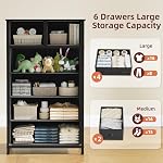 Somdot 6 Dressers Dressing pour Chambre,Tall Chest of Dressers,5 Organisateur de rangement Tier avec plateau en bois, cadre en métal pour le salon, Hallway, penderie, entrée, noir