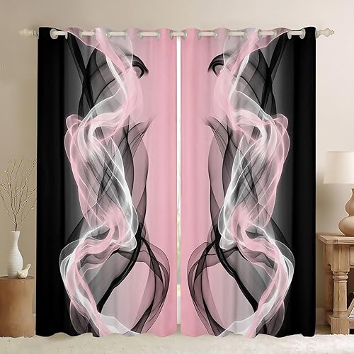 Miniatura 9 de (2 paneles, 38 x 45 pulgadas), cortinas de oscurecimiento rosa y negro, cortinas de rayas para dormitorio, sala de estar, para niños, mujeres y