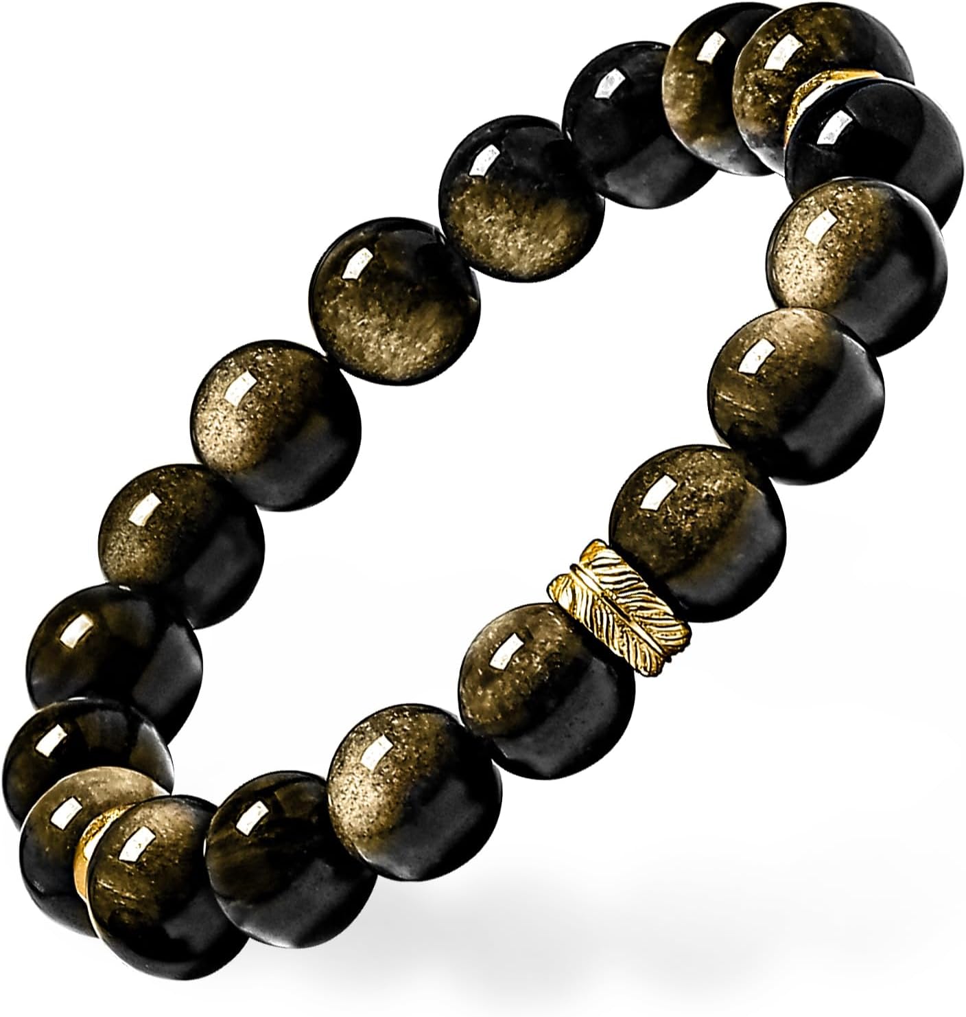GUXI-Holy Feather Gold Obsidian Bracelet Premium Silver Obsidian Mens Bracelet Handmade Natural High Net Body Purity Beaded Bracelets Vintage Jewelry Protection Bracelet Boyfriend Gifts