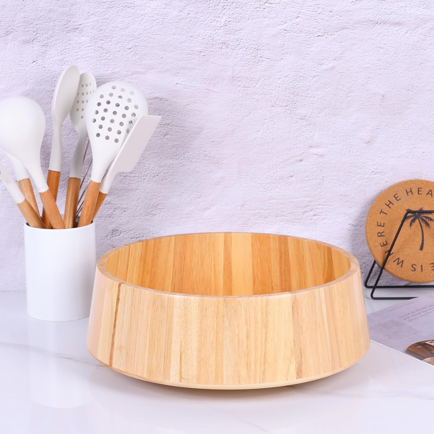 DOVDOV Large Wooden Decorative Bowl, 14 Inch Large Wooden Bowl with Pedestal, Fruit Bowl for Kitchen Counter, Multi-Purpose Fruit Plate, Living Room Dining Table Center Entry Entry Table Decor.