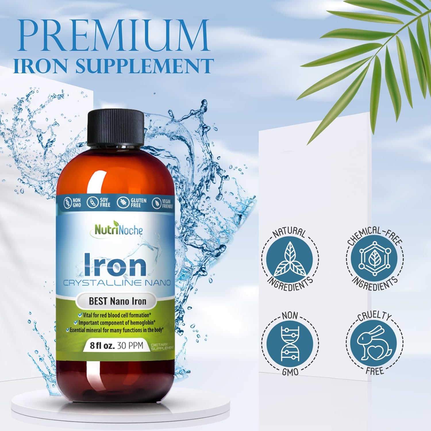 Liquid Iron Supplement for Women - High Potency Sublingual Iron Drops - Vegan Liquid - Tasteless Flavor - Premium Supplement for Men, Women & Kids - 8 Ounces - Nutrinoche - Image 3