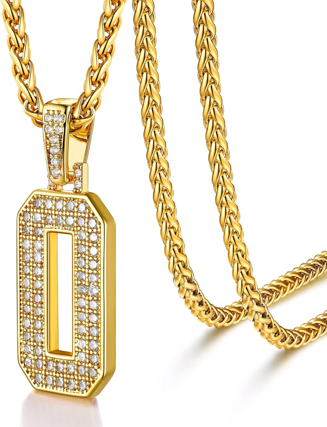 U7 Gold Initial Number Necklace for Men Women, 18K Gold/Silver Plated Diamond CZ Letter Pendant Necklace Big A-Z 0-9 Hip Hop Jersey, Customerized Letter Wheat Chain 22 Inch for Athletes Rappers