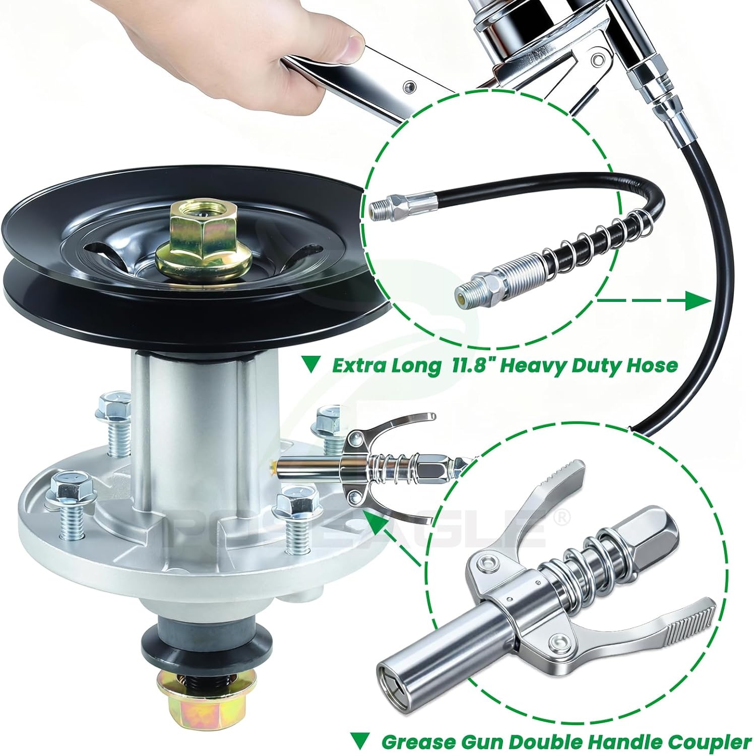Pre-Greased GY21098 Spindle Assembly with GX22616 Spindle Pulley Replace GY20454 AUC15811 for John Deere D140 D150 D155 D160 E140 E150 E160 E170 LA145 LA155 Lawn Tractors