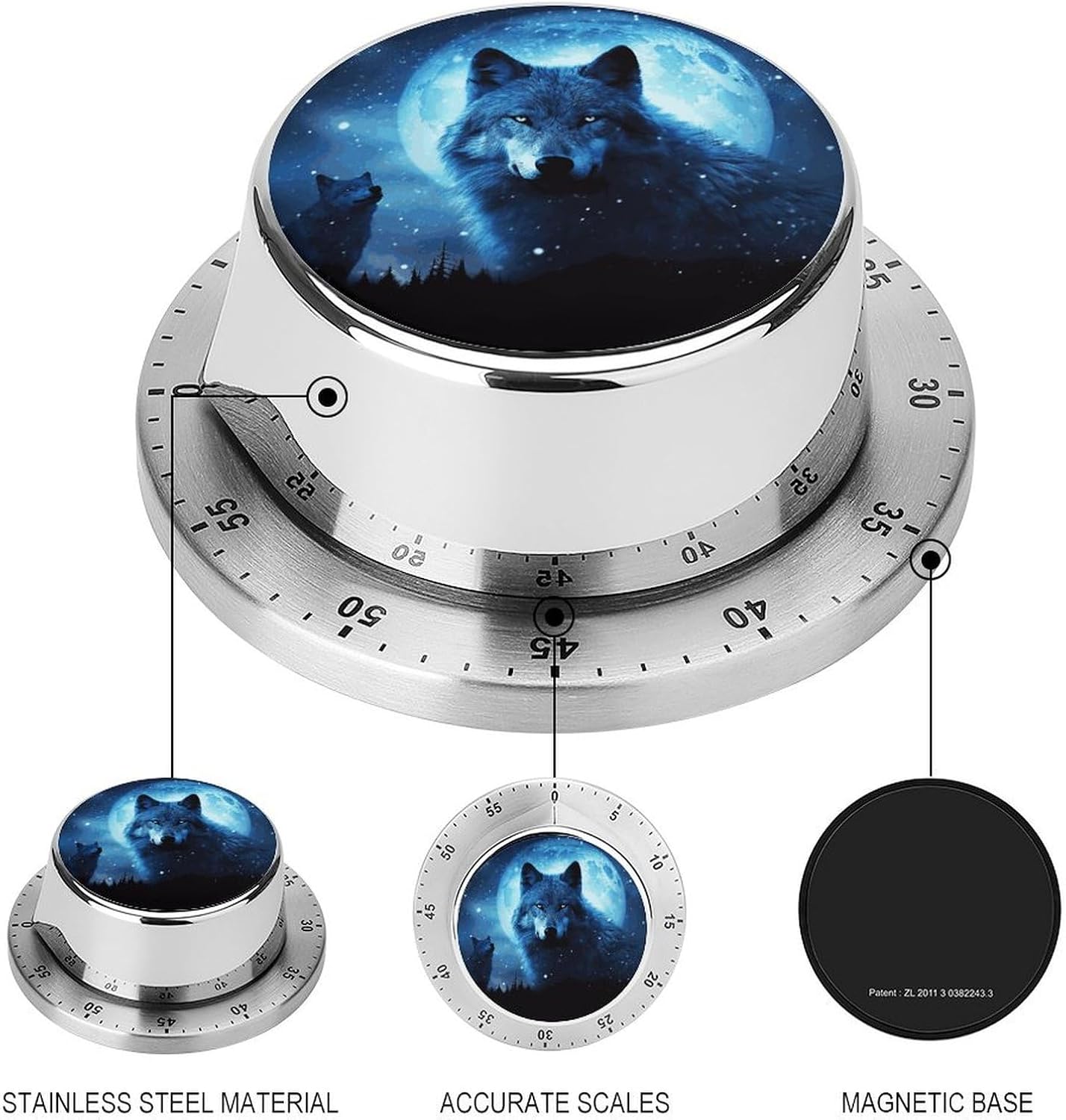 Wolfs Timer Magnetic Backing 100% Mechanical Desk Timers Wind Up 60 Minutes Manual Countdown Timers No Batteries Required Kitchen Timer for Cooking