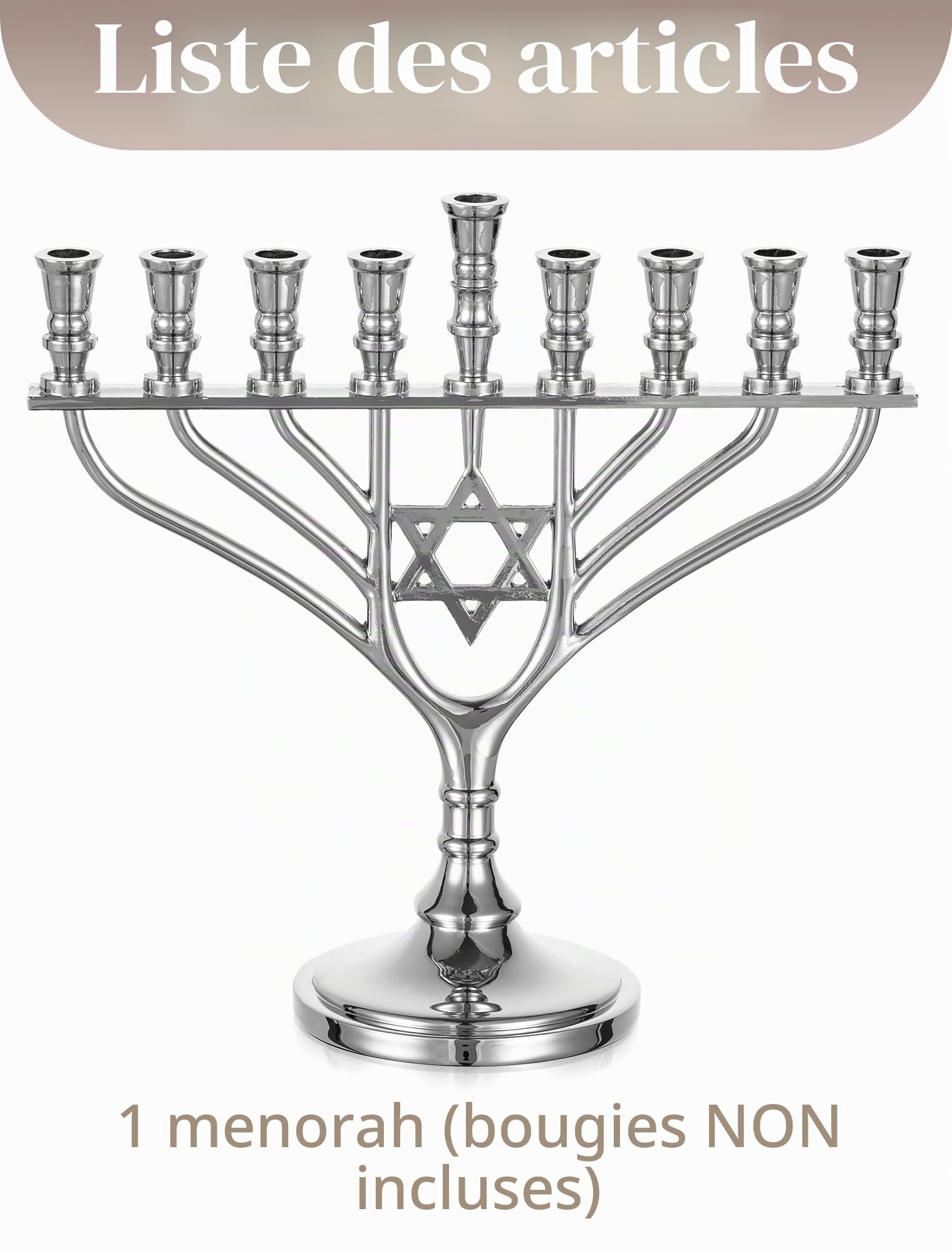 Sziqiqi Chandelier Hanouka 9 Branches: Menorah Hanouka Petite avec Etoile de David - Hanoukia Menorah Argentde Zinc 19 cm de Hauteur pour Table Voyage Fenêtre