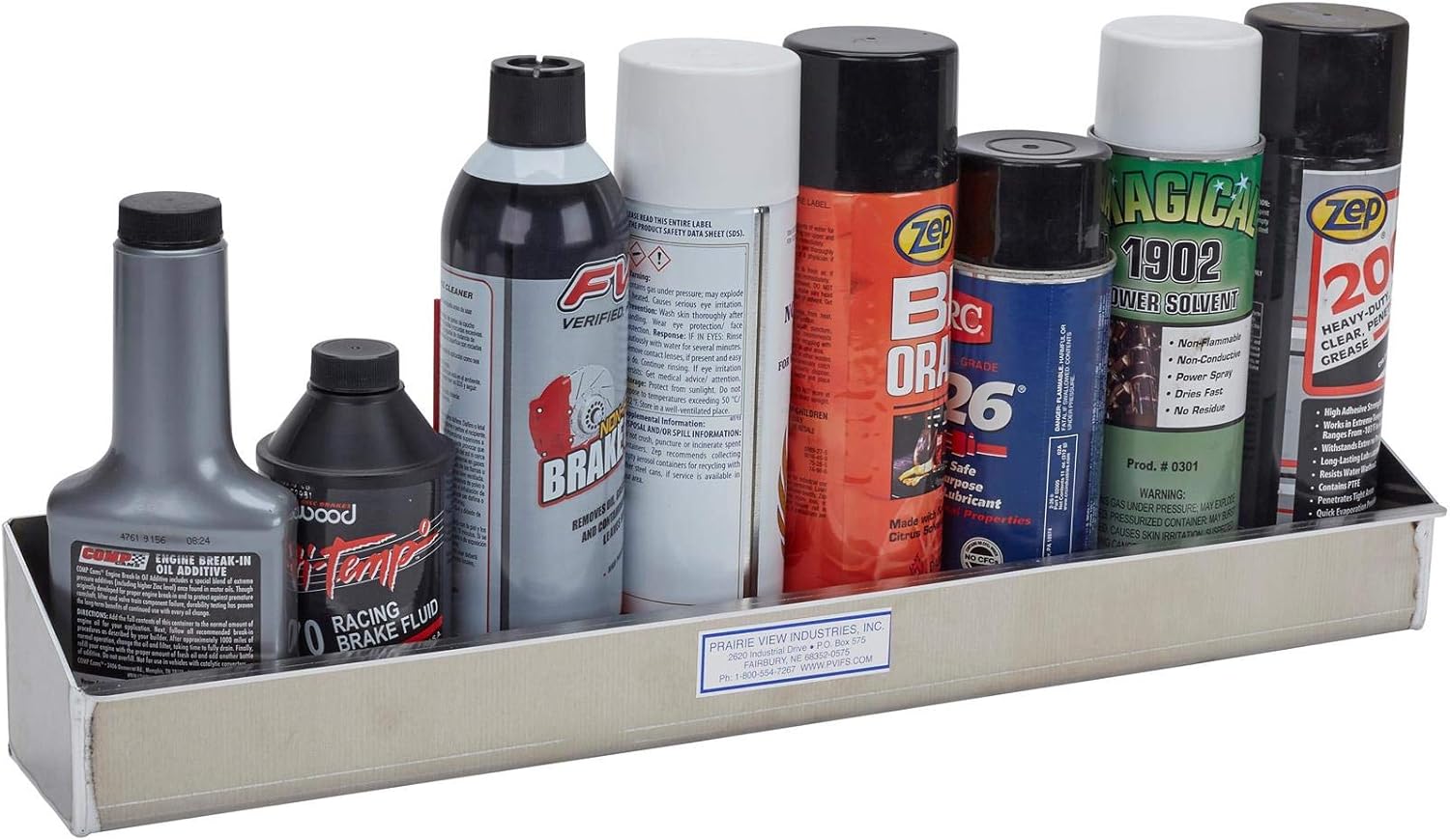 Speedway Motors 8 Spray Can Shelf Organizer, Aluminum Trailer and Shop Storage Rack, Holds Eight Cans, 21 Inch Wide, Tuff Resistant Natural Finish