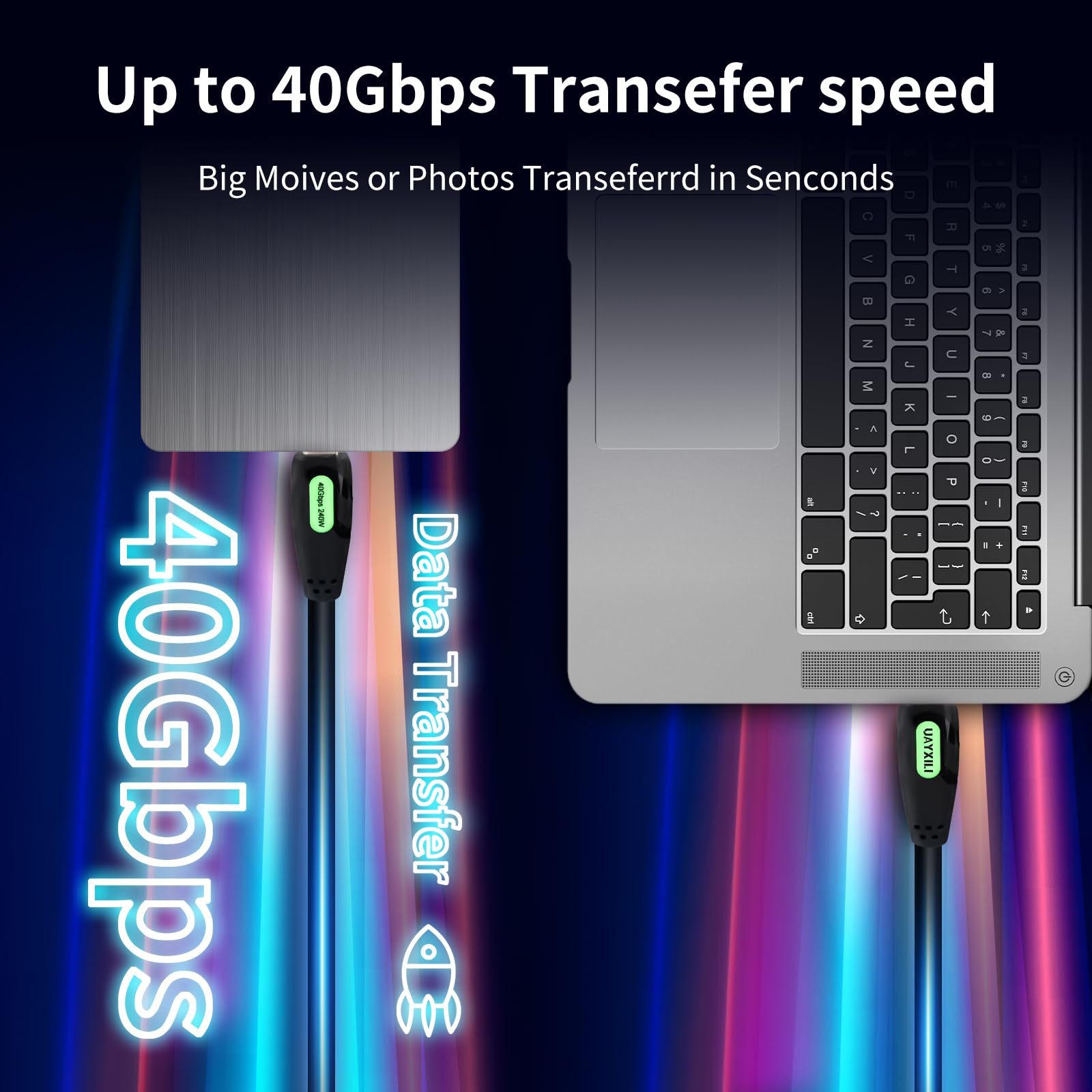 Cavo USB 4 da 1,2 m, compatibile con cavo Thunderbolt 4/3, ricarica rapida da 240 W, trasferimento dati 40 Gbps, video 8K60hz, cavo USB4/USB-C compatibile con iPhone 15, Docking, Latop