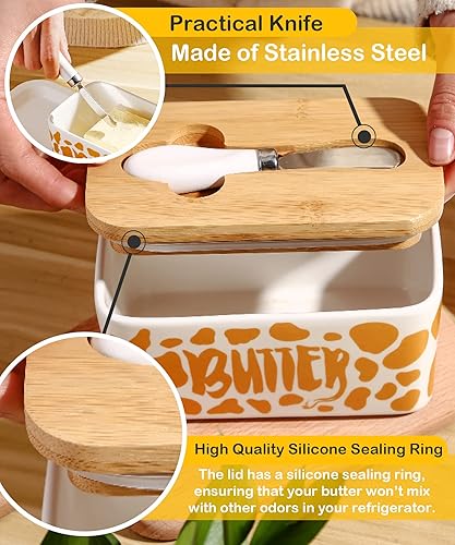 Miniatura 7 de Lumicook Mantequillera con tapa, plato de mantequilla de vaca de granja, soporte para mantequilla cubierto, dos barras de mantequilla, bandeja