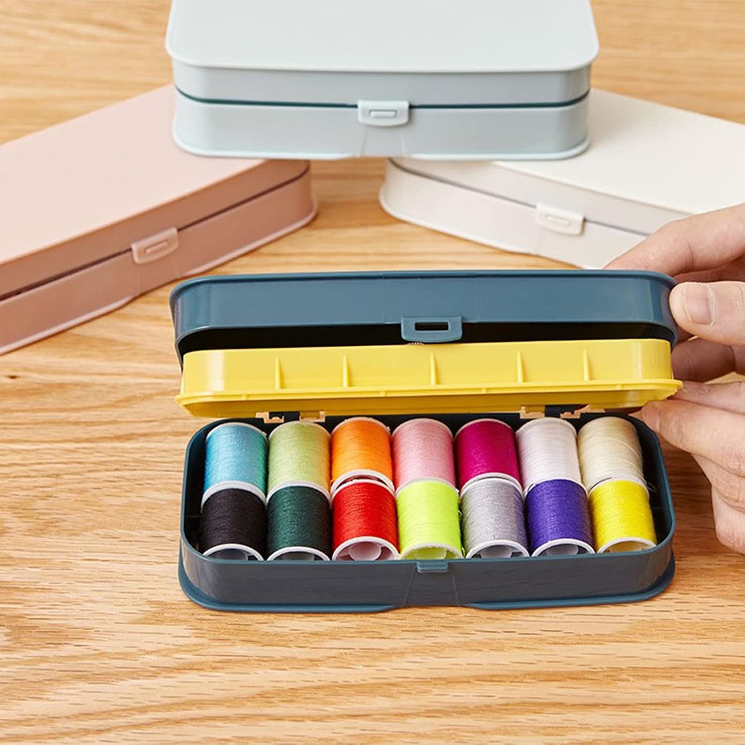 Portable Sewing Box Organizer - Multifunctional Small Sewing Kit for Students & Home Use, Compact Blue Storage Case for Threads, Needles & Accessories (OneColor) image 2
