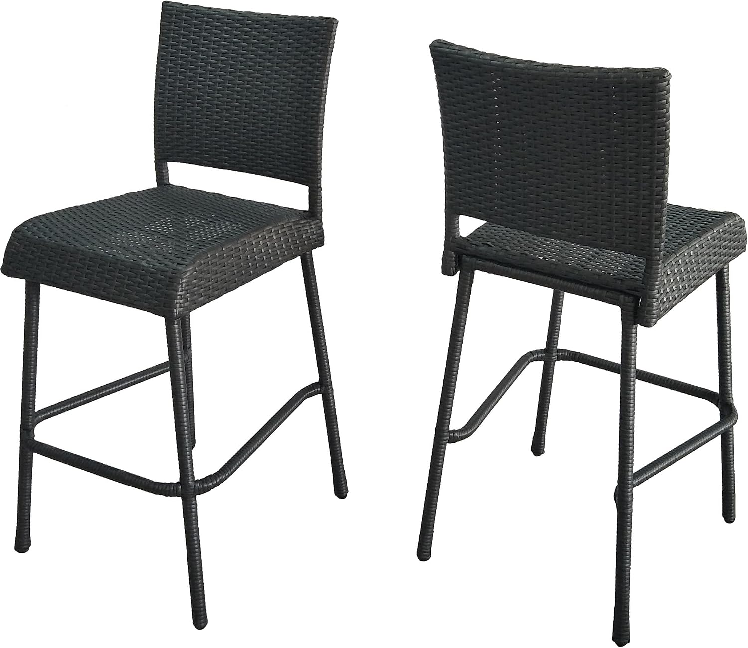 Outdoor Armless Barstools Chair Set of 2,Outdoor All Weather Rattan Wicker Metal Frame, 29.5"Bar-Height Chairs with Backrest and Footrest for Patio Backyard Poolside Balcony (Grey)