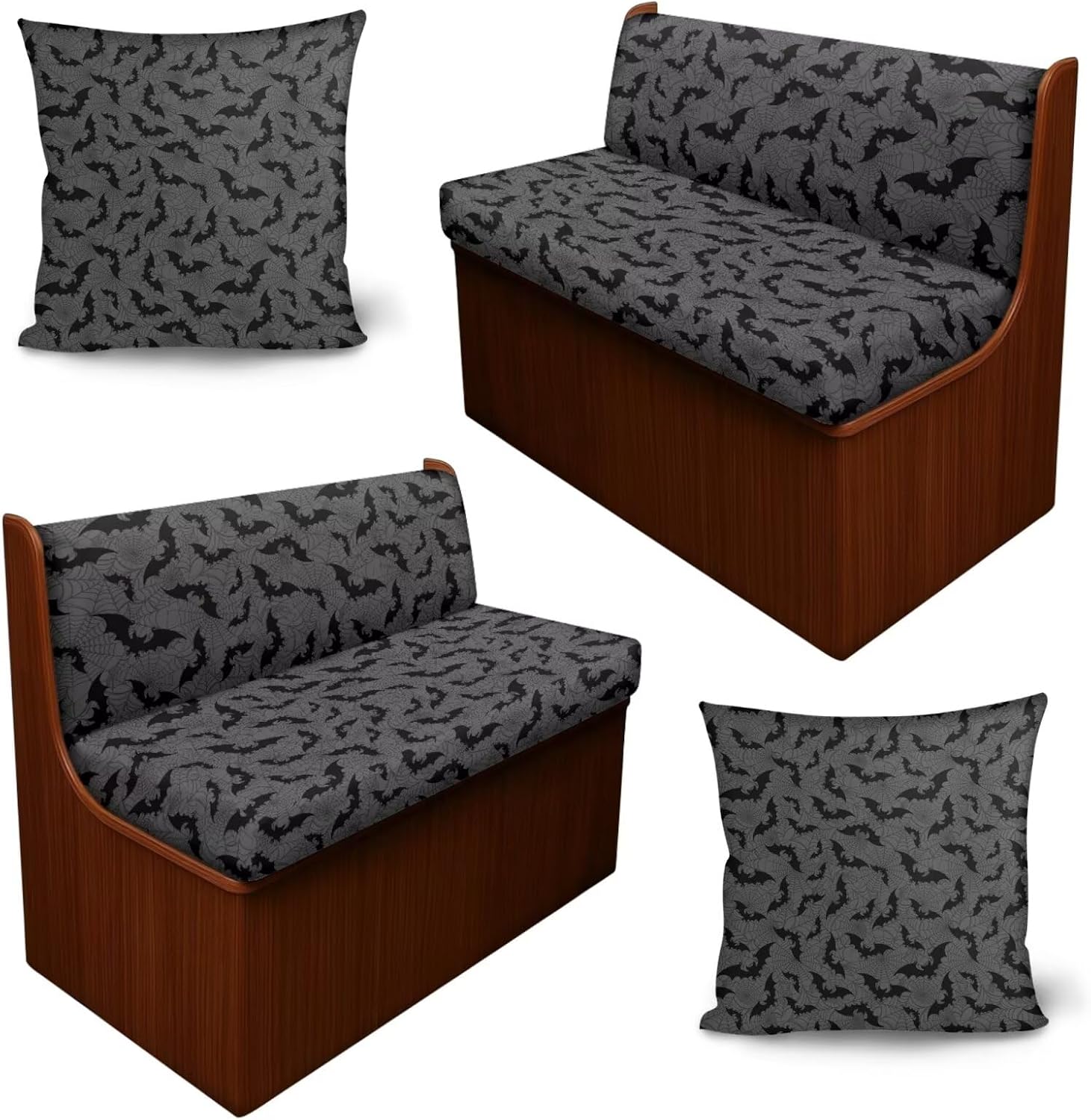 2 Set Bat RV Dinette Cushion Covers Booth Set,Gray Camper Cushion Covers Stretchy Washable Slipcovers Halloween Couch Cover for RV Camper Sofa,2 Bench & 2 Backrest Cover,2 Pillowcases