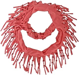 Coral Pink Jersey Knit Infinity Scarf With Beaded Fringe