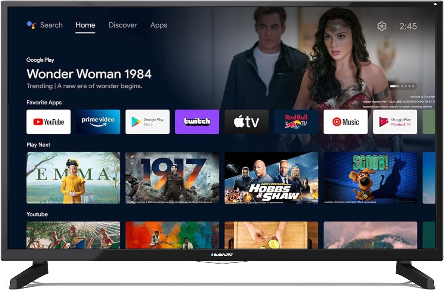 Blaupunkt 32″ Smart Android TV HD Ready with Freeview Play, Google Assistant & Chromecast, DTS Virtual:X, Pre-Installed Apps, 3x HDMI & 2x USB – BA32H4