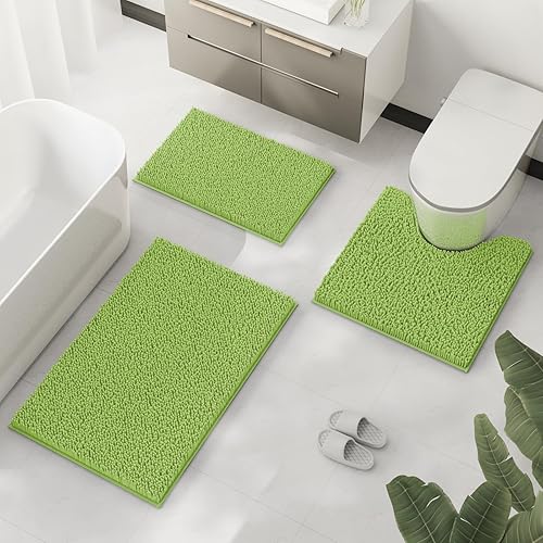 Miniatura 179 de Juego de 3 alfombras de baño extrasuaves y absorbentes, alfombras de baño de felpilla, alfombra de felpa antideslizante, juego de baño con alfombras