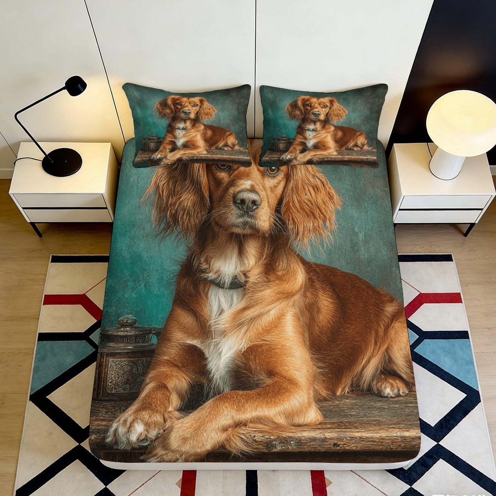 3D Printed Golden Retriever Fitted Sheet Microfiber Soft Breathable Dog Portrait Bed Cover for Bedroom Dorm Decor 90x200x25cm