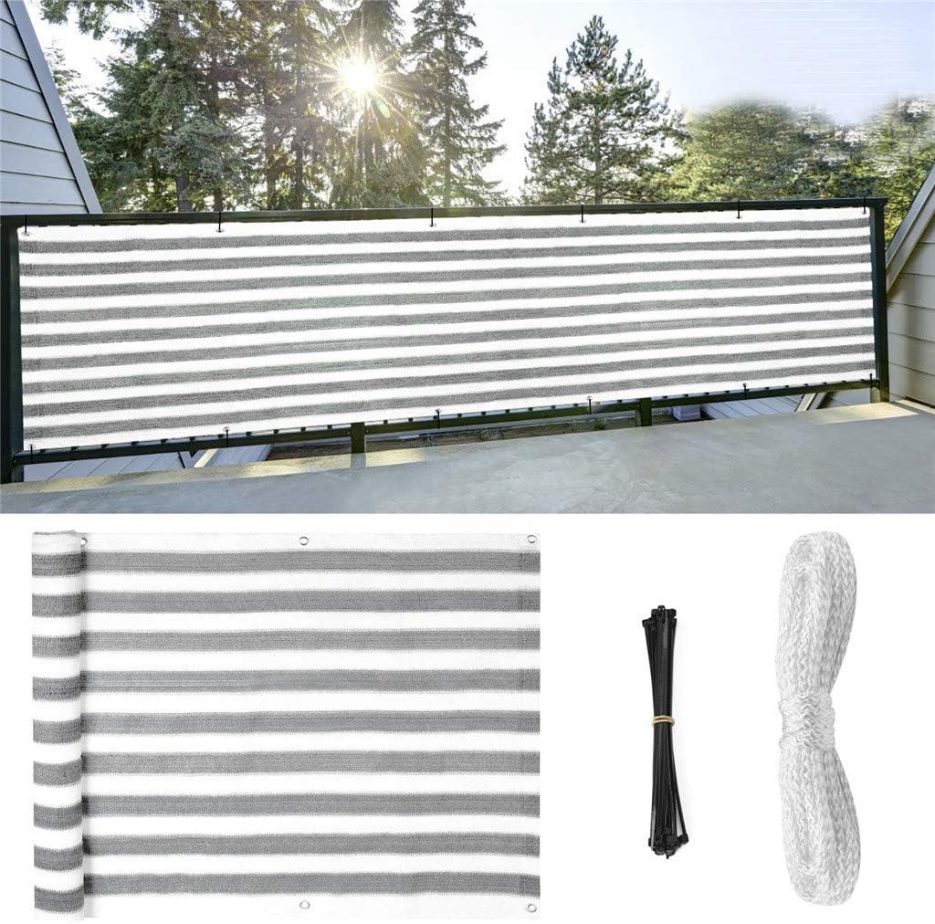TureLaugh Balcony Privacy Screening Cover Fence, Deck Shade Cloth Taped Edge with Grommets Covering for UV Protection Apartment Balcony Privacy - Large Size 40" x 105" - White/Grey Strips (A)