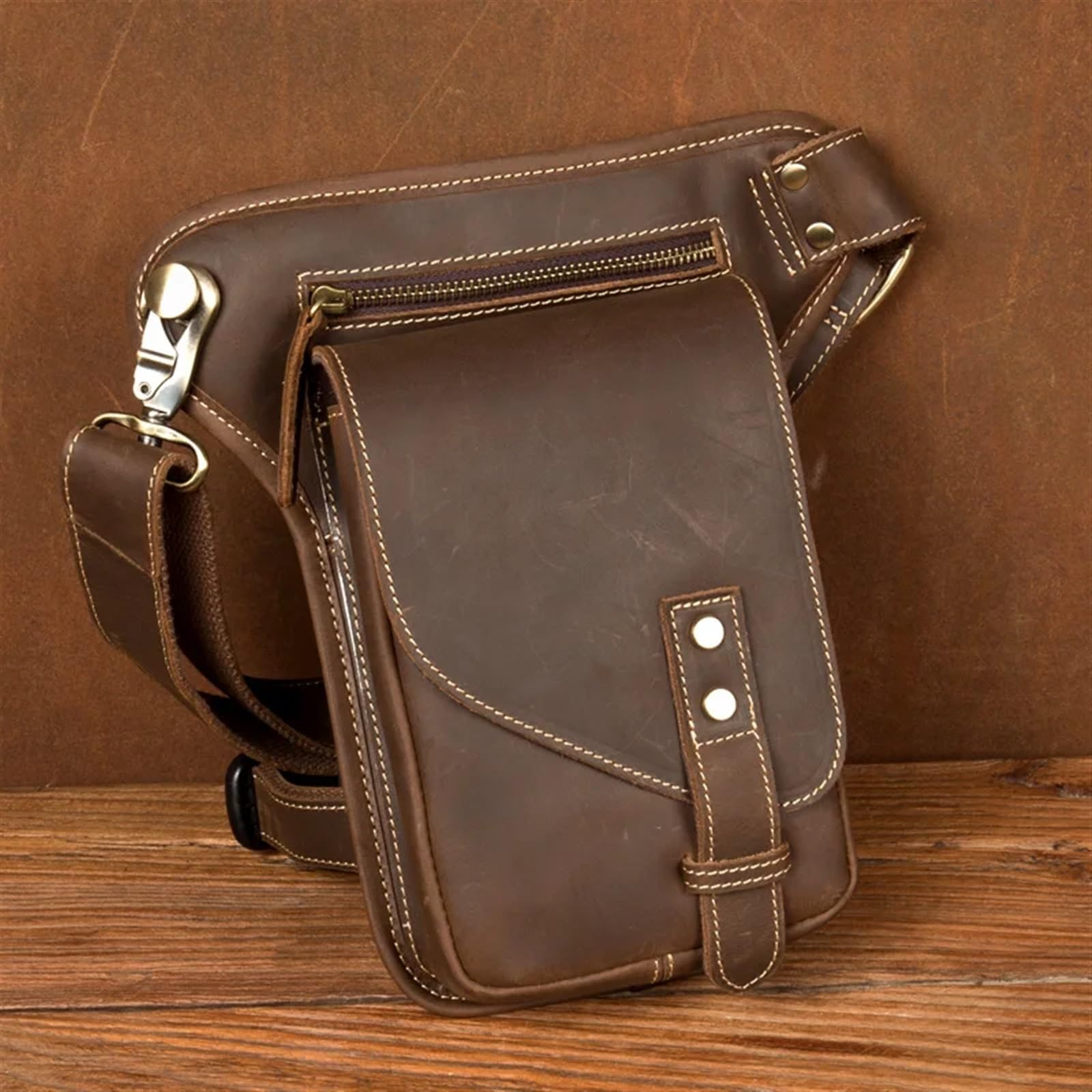 Riñonera de Pierna Bolso de Pierna de Cuero con Textura Retro, Bolso de Hombro Tipo Mensajero de Cuero con Bolsillo de Cuero, Bolso de Cuero for Motocicleta for Hombre para Hombre Muje