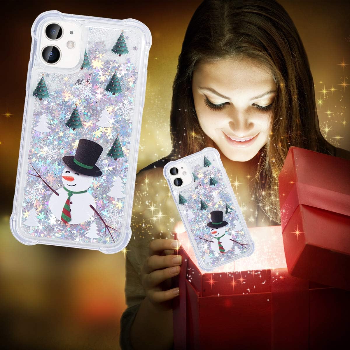 FLOCUTE iPhone 11 Case, iPhone 11 Glitter Christmas Case Clear Bling Sparkle Floating Liquid Soft TPU Luxury Fashion Girly Women Cute Festival Holiday Phone Case for iPhone 11 (Snowman)