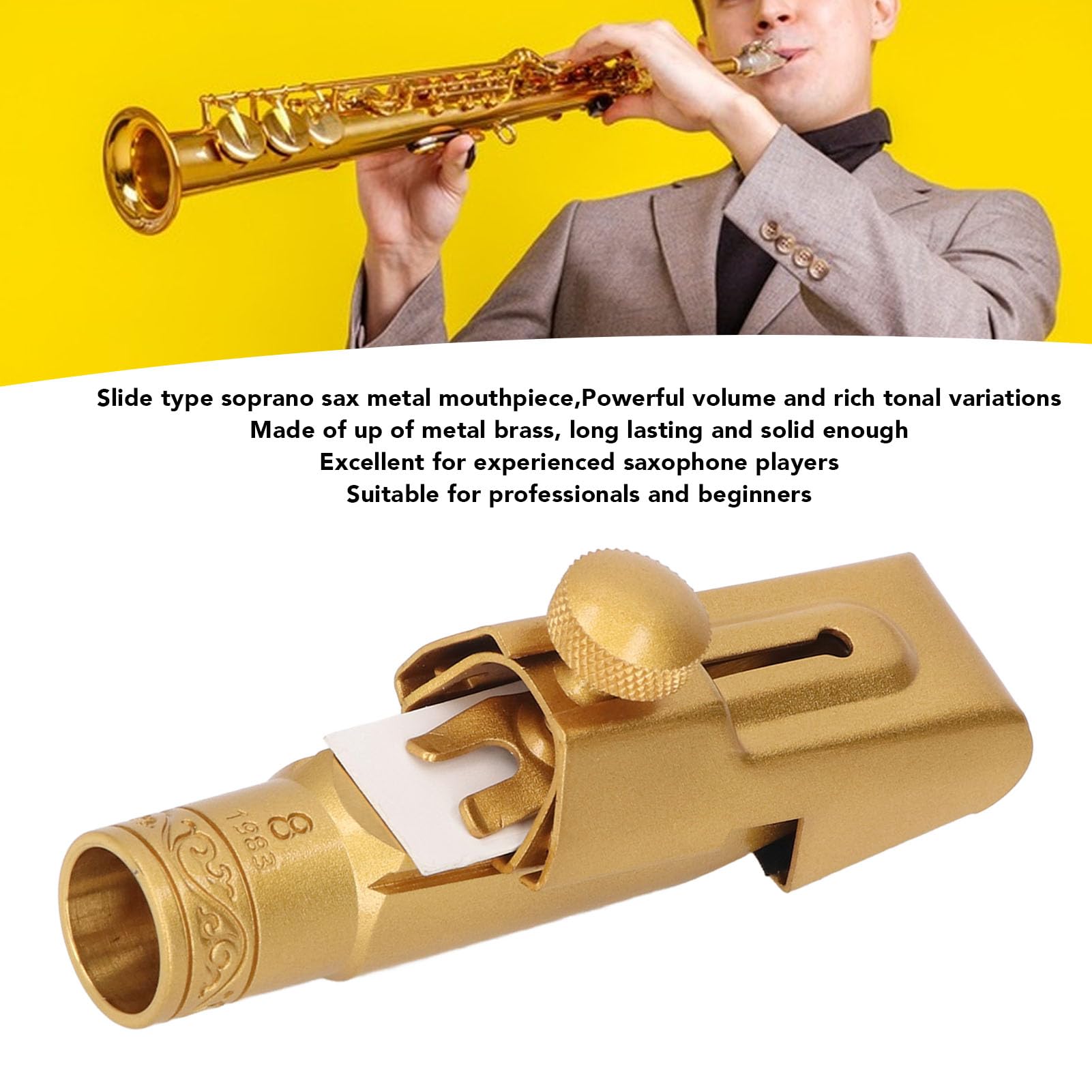 Fabater Bocchino per Sax Soprano Tono Brillante in Ottone Metallo B Piatto 8C di Ricambio per Sassofonisti Principianti e Professionisti