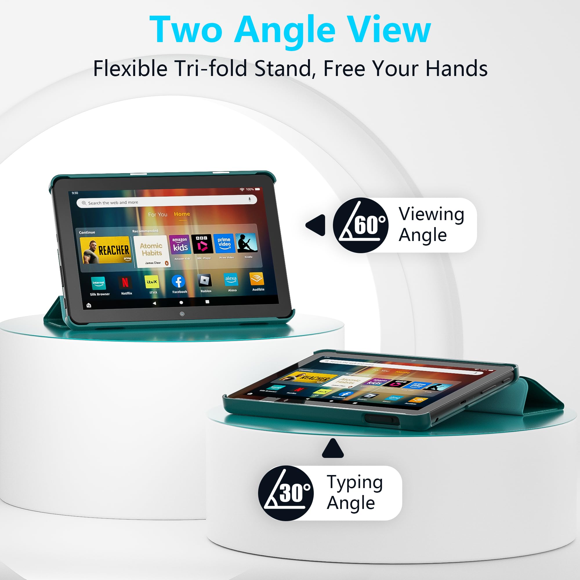 Nowe etui na tablet Amazon Fire HD 8 (12./10. generacji, wersja z 2024/2022/2020), Lainergie smukłe lekkie inteligentne potrójnie składane etui ze skóry PU z automatycznym budzeniem/uśpieniem