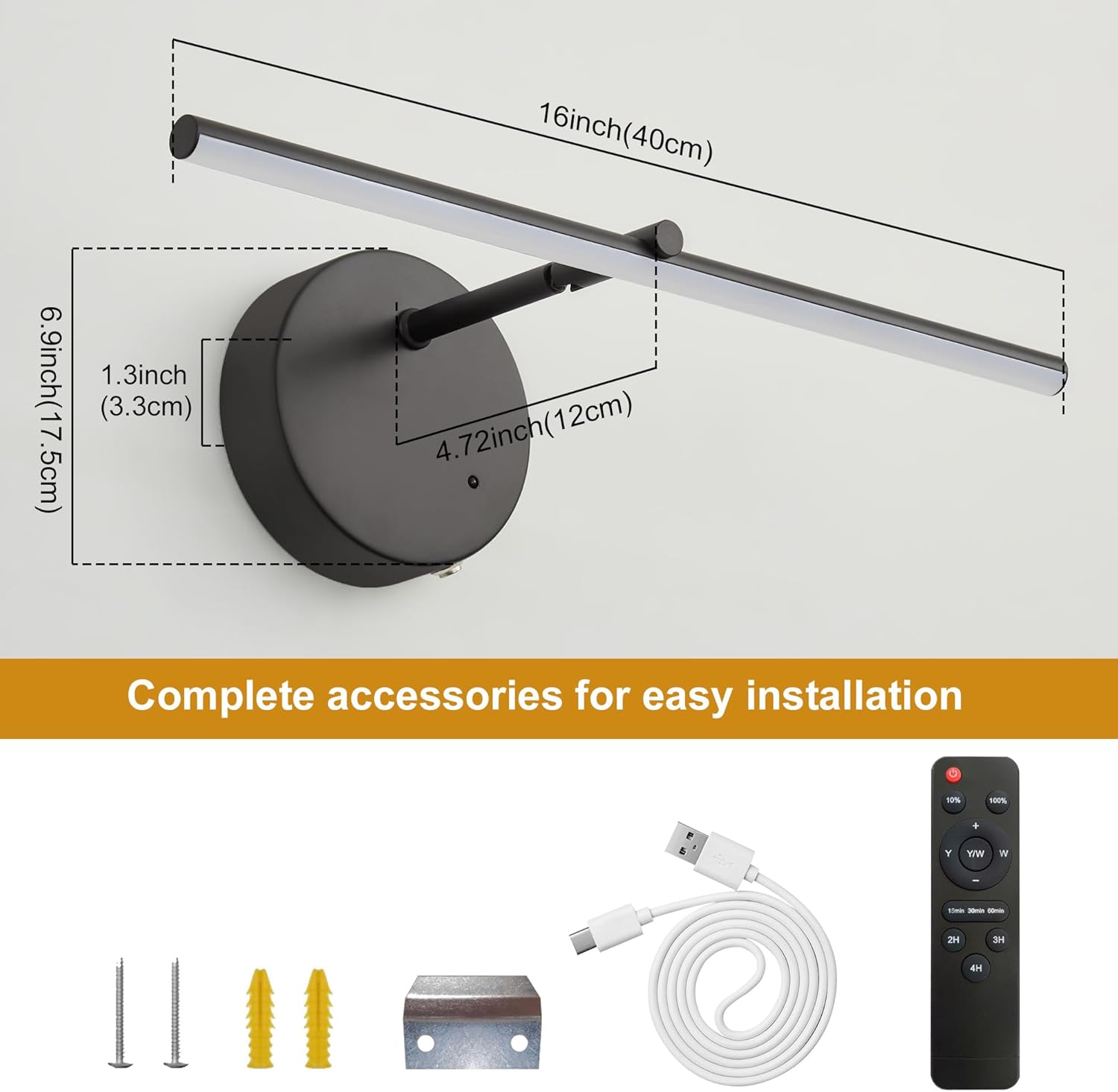 22" Bathroom Light Fixtures, 3-Lights Bathroom Vanity Light Over Mirror and Picture Light for Wall, 16'' 8000mAh Battery Operated Picture Light with Wireless Remote & Timer Function,3 CCT Dimmable