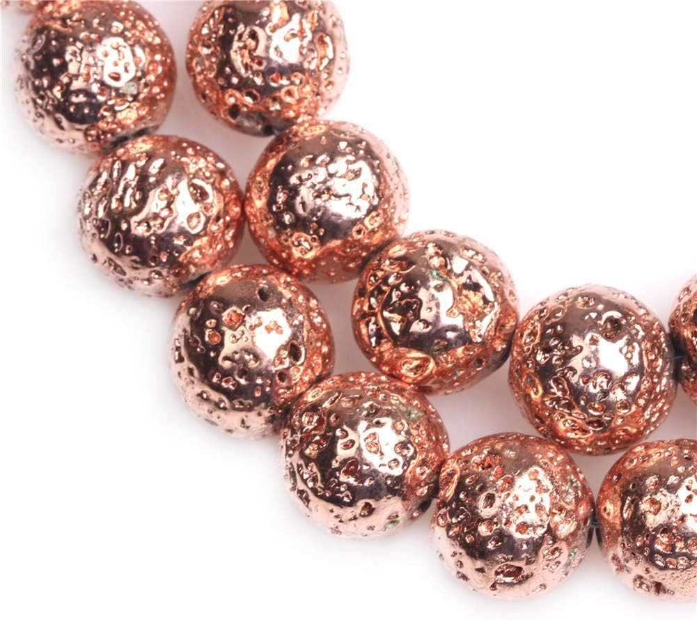 GEM-Inside 12mm Rose Gold Metallic Coated Volcanic Rock Round Gemstone Semi Precious Loose Beads for Jewellery Making 15'' - Image 4