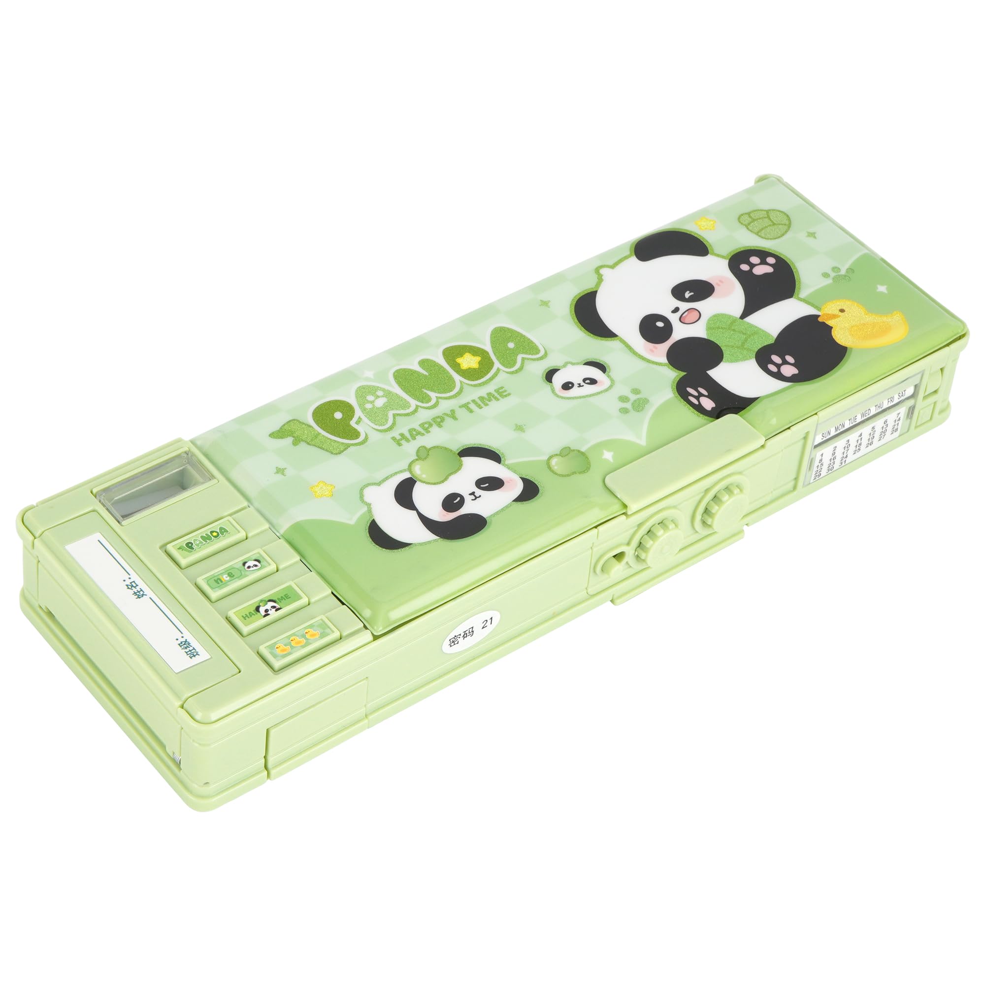Meliyya Pop up Pencil Case Cartoon Multi Pen Box with Password Lock Sharpener Schedule Whiteboard Christmas Birthday Stationery Gifts for Teen, Green Panda â image 1