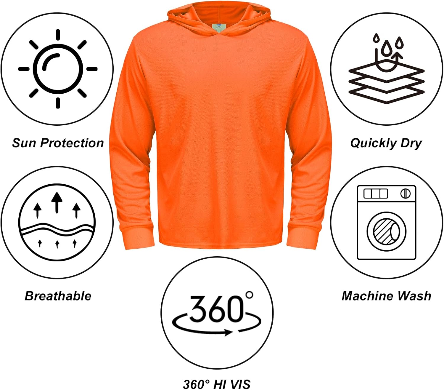 High Visibility Quick Dry Safety Shirt with Hood Hi Vis Breathable Mesh with Sun Protection Long Sleeve Neon Hoodie - Image 6