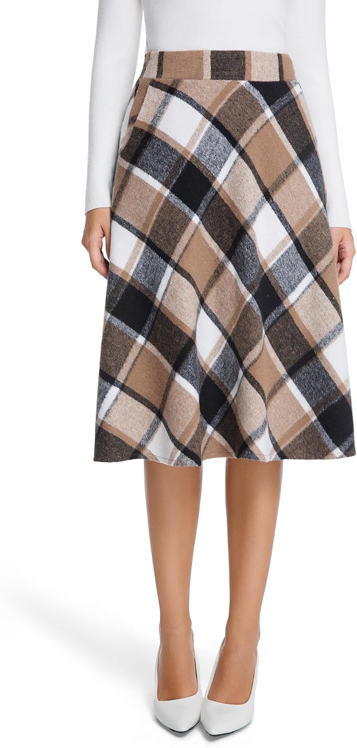 IDEALSANXUN Plaid Skirts for Womens Fall Winter High Waist Aline Pleated Midi Skirts - Image 5
