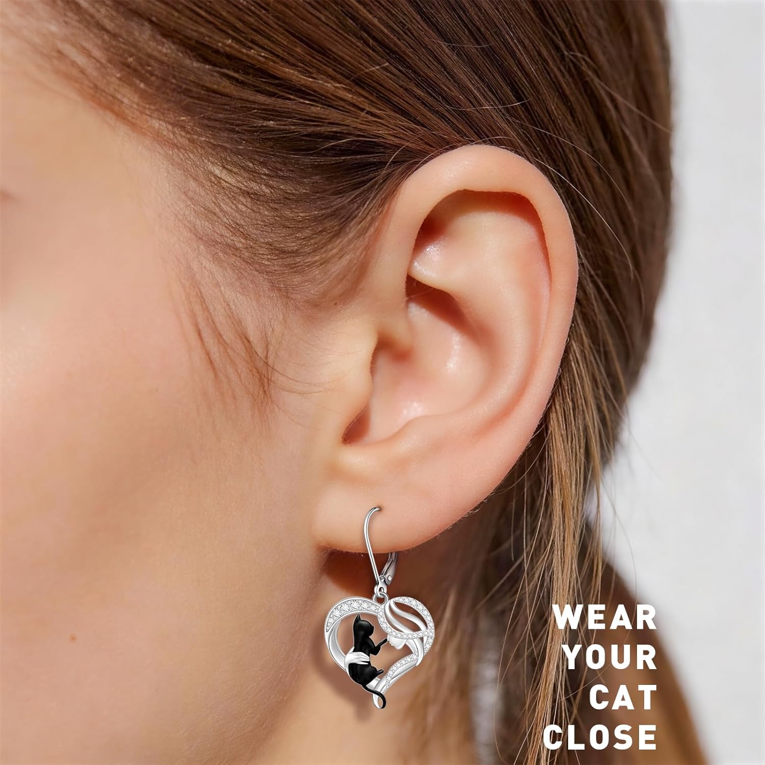 Black Cat Earrings for Women Cat Sterling Silver Earrings Dangle Leverback Halloween Christmas Jewelry Cute Cats Gifts - Image 2